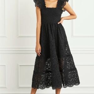 Hill House Black Flutter Sleeve Midi Dress